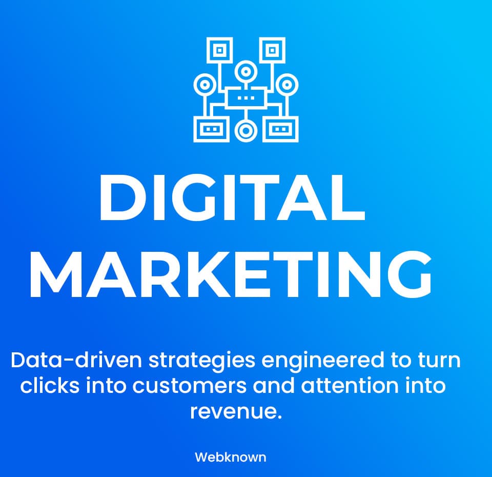 Digital marketing analytics dashboard showing campaign performance and ROI metrics managed by Webknown