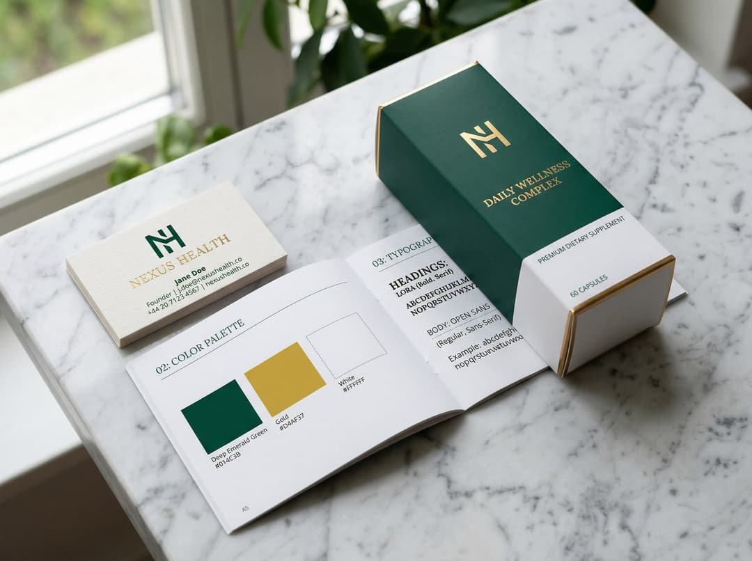 Logo and brand identity package by Webknown showing logo, brand guidelines, and business card design